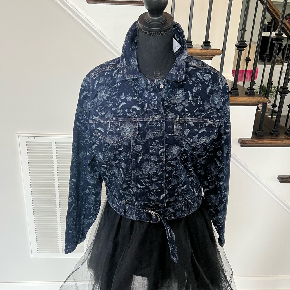 Floral Denim Jacket with Belt